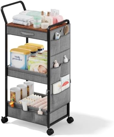 BBLIKE Diaper Caddy Organizer, Baby Cart with Basket and Side Pockets by BBLIKE