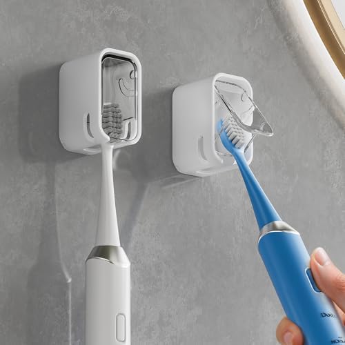 MOPMS Single Slot Toothbrush Holders Wall Mounted with Cover for Bathrooms by MOPMS