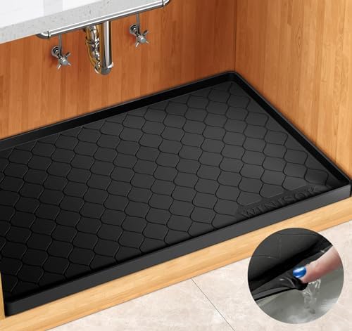 Winisok Waterproof Under Sink Mat 34" x 19", Silicone Mat, Black by Winisok