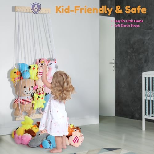 Stuffed Animal Storage Hammock Wooden Plush Toy Organizer for Kids Room Décor, Playroom Nursury Plush Toys Storage Caddy, Decoration Wall Hanging Stuffed Animal Net or Hammock Corner - Image 3