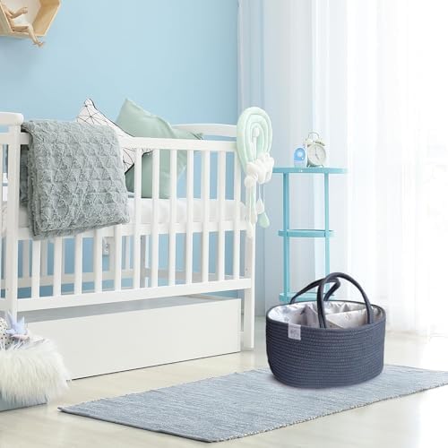 KiddyCare Diaper Caddy Organizer for Baby Nursery Basket with Handle Lid | Nursing bag with Changing Table Organizer Cart | Newborn Caddy | Blue PTRN X-Large - Image 4