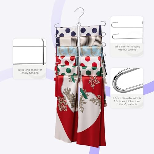 Scarf Hanger 2 Pack Scarf Hangers for Closet Organizer,6 Tiers Metal Space Saving Hanger with 360 Degree Hook,Mult Function Closet Organization for Scarves,Tank Top,Leggings - Image 3