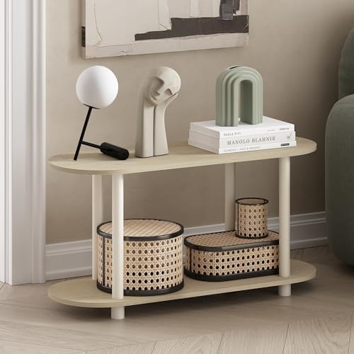 Furinno Turn-N-Tube No Tools Modern Oval Side Table, Bauhaus Oak/Beige - Image 2