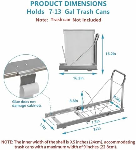 Pull Out Trash Can Under Cabinet w/ Soft-Close, Stainless Handle, Chrome - Image 4