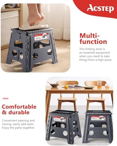 ACSTEP 13" Folding Step Stool- Holds up to 300Lb,The Lightweight Non-Slip Upgrade Collapsible Stepping Stool is Sturdy Enough to Support Adults and Safe Enough for Kids(Grey,1 Pack) - Image 5