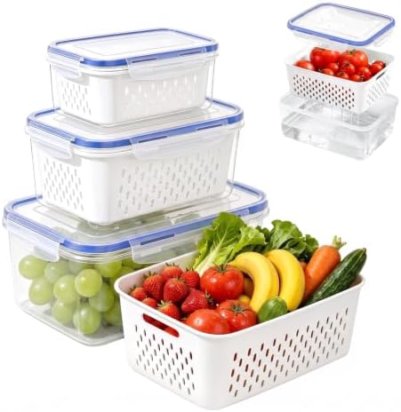3 Pack Fruit Storage Containers for Fridge with Removable Colander by Unknown