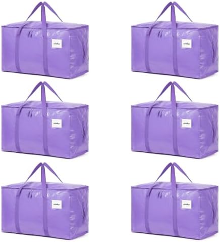 6 Pack Extra Large Moving Bags, 24 Gallon Heavy Duty Storage Totes, Purple by Unknown