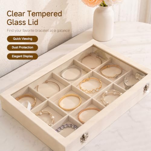 Frebeauty 12 Grid Bracelet Holder Box,Velvet Jewelry Tray with Clear Lid - Image 6