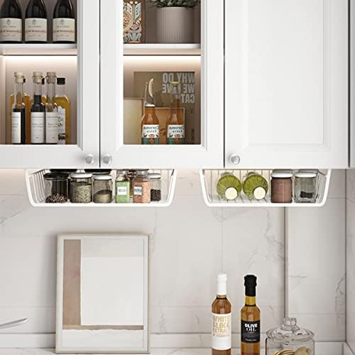 Under Shelf Storage Basket, Hanging Shelf Basket Slides Under Shelves for Storage Metal Under Cabinet Shelf Basket Organizer for Kitchen Pantry Desk Bookshelf (White Pack of 4) - Image 7