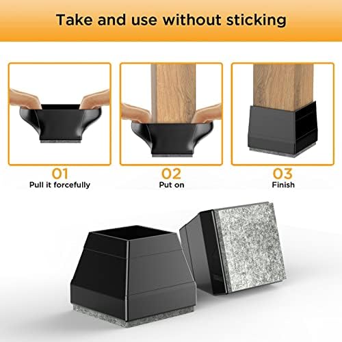 Square Chair Leg Protectors for Hardwood Floors.（Fit: 0.866" -1.14" Black）. - Image 4