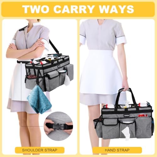 Extra Large Cleaning Caddy Bag with Rigid Support Board, Cleaning Organizer Tote with Detachable Divider, Adjustable Shoulder Strap & Waist Belt, Cleaning Supply Carrier for Cleaners & Housekeepers - Image 5