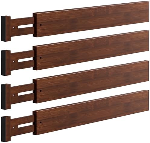 4 Pack Bamboo Drawer Dividers 17-22" Adjustable Kitchen Organizer, Mocha by Unknown