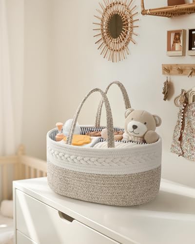 Maliton Extra Large Diaper Caddy Organizer, Cotton Rope Nursery Basket, Portable Organizer for Changing Table, Car, Diaper Storage for Baby Stuff for Newborn - Image 7