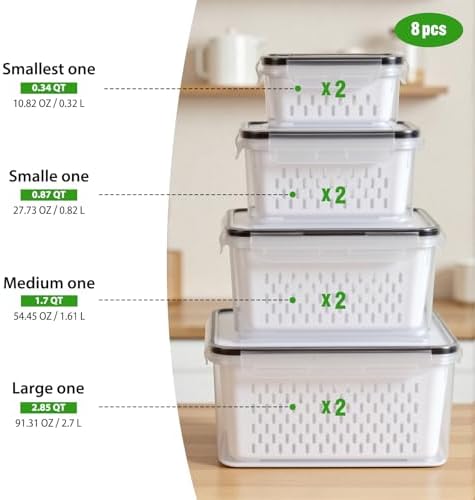 8 PCS Fruit Storage Containers for Fridge, Leakproof Produce Containers - Image 2