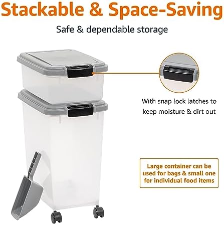 Amazon Basics 3-Piece Airtight Pet Food Storage Container Combo with Scoop, BPA Free, Removable Wheels, 33 QT + 12 QT - Image 3