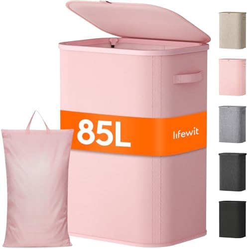 Lifewit 85L Large Laundry Hamper with Lid, Removable Inner Bag, Pink by Lifewit