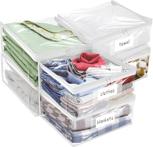 Plastic Storage Bags with Easy-Glide Zipper, Pack of 6, Durable Clear Vinyl Zippered Storage Bags for Clothes Sweaters Comforters Blankets Sheets Bedding (23.6 x 16.9 x 13.8 Inch, Transparent White) by Kikerike