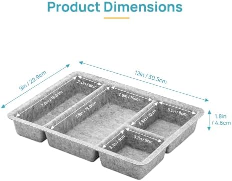 Vtopmart 2Pack-4Compartment Felt Desk Drawer Organize Storage Bins, Grey - Image 2