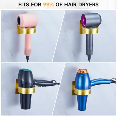 Hair Dryer Holder Wall Mounted, Blow Dryer Holder, Hair Tool Organizer for Hair Dryer Storage Hanger, Adhesive Hairdryer Holder for Bathroom Barber Shop (Gold) - Image 4