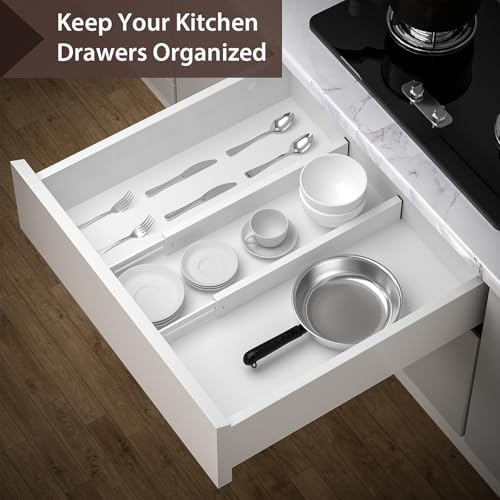 4 Pack Bamboo Drawer Dividers 17-22" Adjustable Kitchen Organizer, White - Image 4