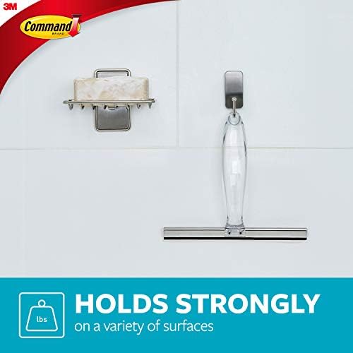 Command Bath Shower Small Water-Resistant Adhesive, Satin Nickel, 1 lb Capacity, 1 Squeegee, 1 Hook, 2 Strips, BATH32-SS-ES Caddy (Pack of 8) - Image 3