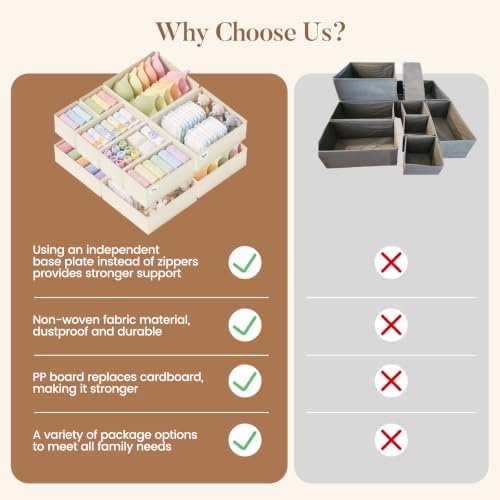 Drawer Organizer Storage for Clothes, Socks, 10 Pack, Beige - Image 6