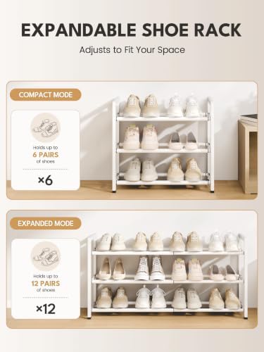 Bumusty 3 Tier Expandable Shoe Rack for Closet, White - Image 5