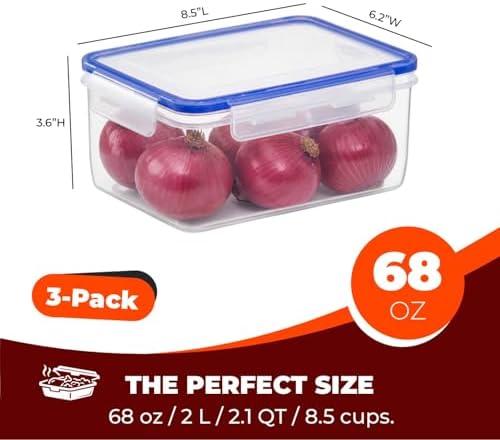 Tribello 68 oz Airtight Food Storage Containers with SnapTight Lids – Clear, Stackable, BPA-Free Meal Prep Containers for Kitchen, Freezer & Pantry – 3-Pack - Image 3