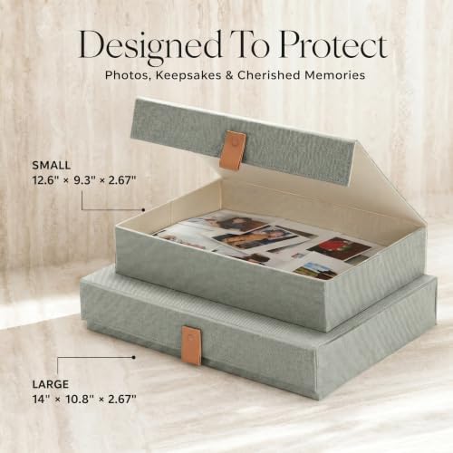 ZICOTO Decorative Photo Storage Boxes with Lids - Set of 2 Linen Organizers - Image 3