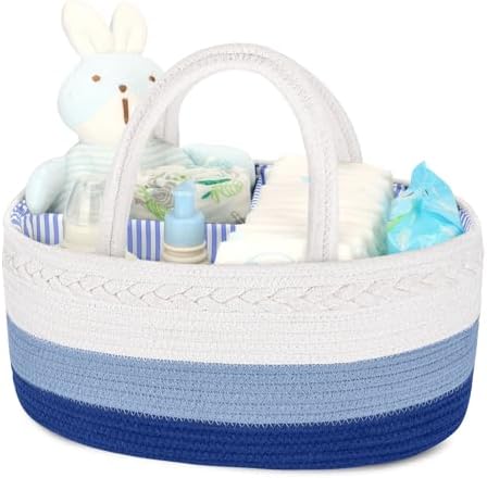 Maliton Baby Diaper Caddy Organizer, Cotton Rope Diaper Caddy Basket, Large Storage Basket for Newborn Boys and Girls, Gift for Baby Shower List, Newborn Essentials by Maliton