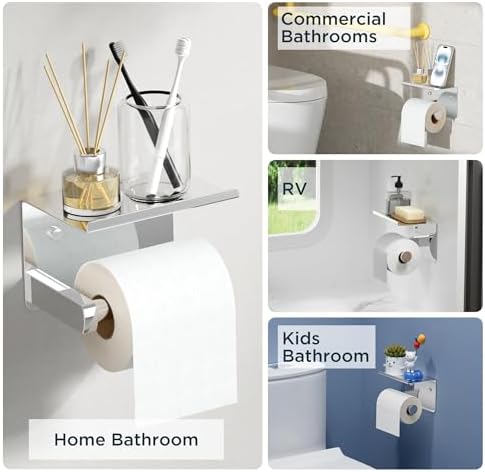 FORIOUS Toilet Paper Holder with Shelf, Adhesive or Screw, Commercial - Image 6