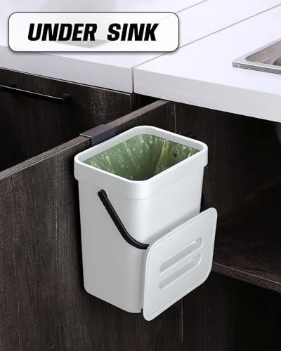 1.3 Gal Compost Bin, Hanging Small Trash Can with Lid, 5L/White - Image 3