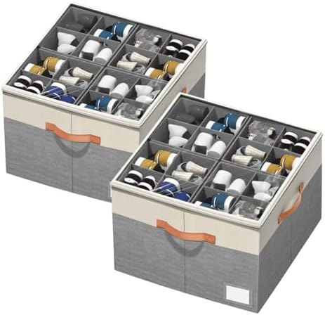 Aokeyee Shoe Organizer for Closet,2 Pack Foldable Shoe Storage Organizer Box Bin with Adjustable Dividers and Clear Cover, Fits up to 16-32 Pairs by Aokeyee