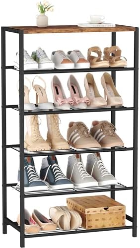 HOMEFORT Shoe Rack 6-Tier, Shoe Storage Shelf, Industrial Shoe Tower, Narrow Shoe Organizer for Closet Entryway, Small Shoe Rack Table with Durable Metal Shelves, Rustic Brown by HOMEFORT