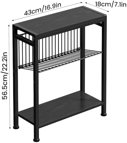 End Table for Small Space, 3-Tier Narrow Side Table with Magazine Holder, Nightstand, Skinny Snack Couch Table in Living Room, Bedroom Study and Balcony (Black) - Image 3