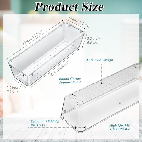 Maitys 12 Pcs Plastic Drawer Organizers, Silverware Tray, 9 x 3 x 2, Clear - Image 2