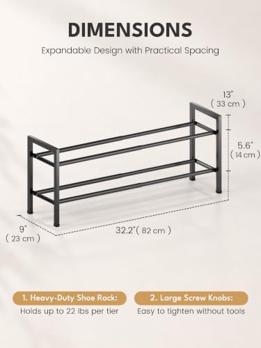 Bumusty 2 Tier Expandable Shoe Rack for Closet, Black - Image 2