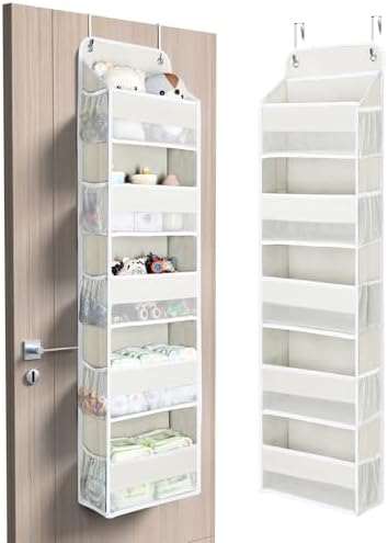 Yecaye 5 Tier Over the Door Organizer, 44lbs Load Toy Stuffed Animal Storage 10 Side Pockets, Bathroom Organizers and Storage for Nursery Newborn Baby Essential Stuff Dorm Room Essentials, Cream White by Yecaye