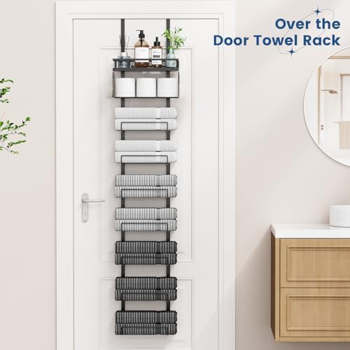 Aetyord Towel Racks for Bathroom Over The Door Towel Racks Towel Storage Organizer with Metal Shelf Basket for Bathroom Rv Camper (9-Tier Black) - Image 3