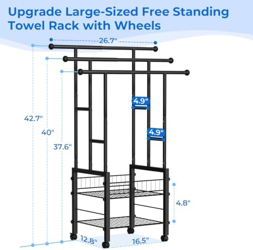 Kayfia 42.7'' Standing 3 Tier Alloy Steel Towel Rack with Basket & Wheels - Image 2