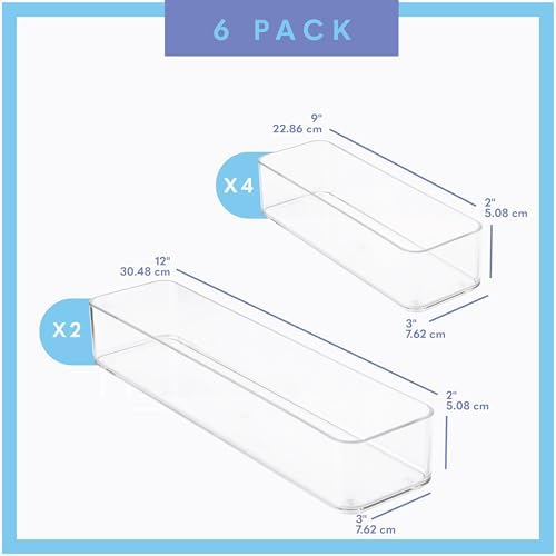 primebox Six Pcs. Plastic Clear Drawer Organizers. Stackable Storage Trays for Kitchen Utensils and Silverware. 2 Sizes. Stackable - Image 3