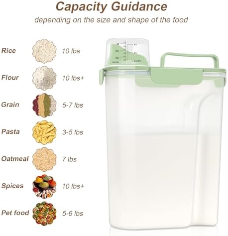Airtight Rice Container 5-10Lbs, 5Qt Flour Storage Bin BPA-Green - Image 3