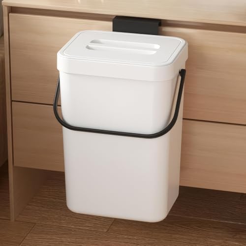 Kitchen Compost Bin - 3.2 Gallons Hanging Trash Can with Lid for Kitchen Bathroom, Under Sink Trash Can, Outdoor Compost Bucket with Lid, 12L(White) by MONGTINGLU