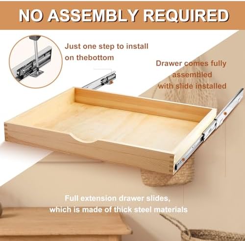 Menkxi 2 Set Wooden Pull out Cabinet Organizer Fully Assembled Slide out Pantry Drawer with Gentle Close Storage Shelf Tray for Base Kitchen Under Sink Bathroom Accessory(Wood Color,27'' X 21'' X 3") - Image 4