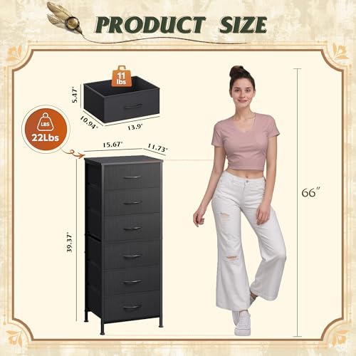 WLIVE Tall Dresser for Bedroom, 6 Drawer Dresser, Black - Image 3