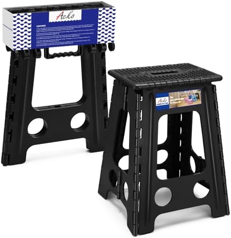 ACKO 17.5" Folding Step Stool, 400 lb Capacity with Safety Lock, Dot Black by ACKO