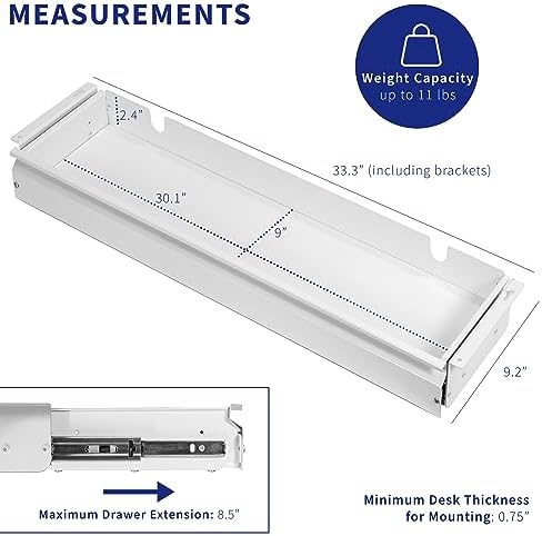 VIVO White Under Desk 33 x 9 in Slide Out Storage Drawer, DESK-DR33-W - Image 3