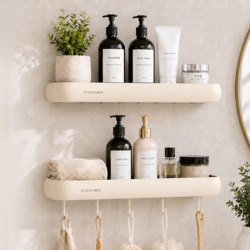 Shower Caddy Adhesive, No Drilling Aluminum Bath Organizer Shelf by CheerNest