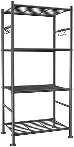 Sakugi Storage Shelves - 4-Tier Large Capacity Shelf Organizer with Hooks, Heavy-Duty Garage Shelving with Leveling Feet, Wobble-Free Rack for Bedroom, Balcony, Garage, 18.1"×12.4"×43.7", Black by Sakugi