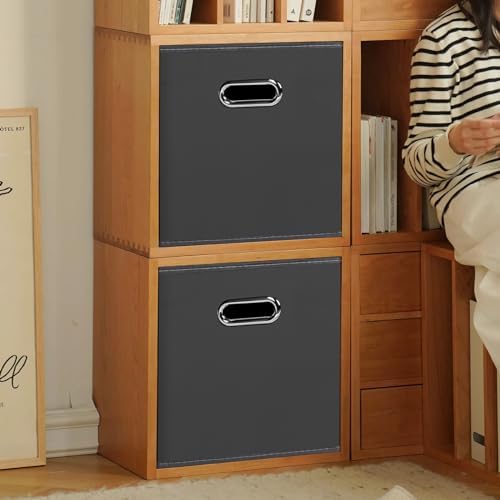 Black Foldable Storage Cubes Bins, Fabric Storage Box Cubes Organizer Baskets with Dual Handles for Home Organizer,Set of 6,(Gray) - Image 4